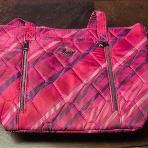 Lug Rally Tote in Berry Plaid   Vibrant Checkered Tote. NWT